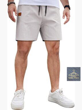 Men's 5 Inch Cotton Blend Shorts Lightweight Drawstring Elastic Waist Chino